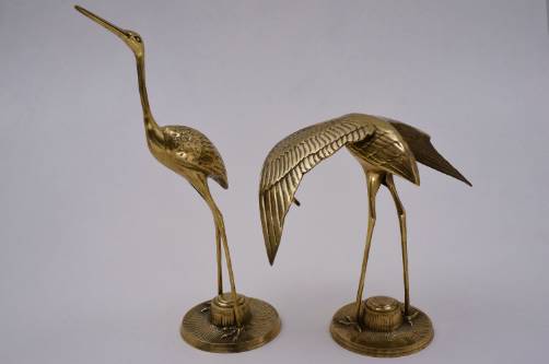 Pair Of Brass Bird Sculptures Herons S Ca French In Antique